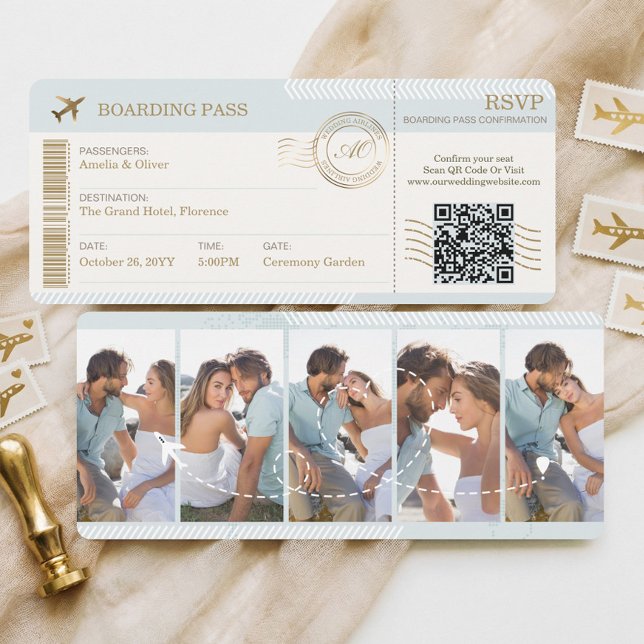 Destination Boarding Pass Ticket Photo Wedding Einladung (Destination Boarding Pass Ticket Photo Wedding Invitation)