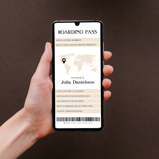 Destination Map Boarding Pass Bachelorette Weekend Einladung (bachelorette boarding pass destination bachelorette weekend itinerary world map unique)