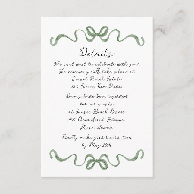 Destination Tropical Wedding Details Card Begleitkarte (Vorderseite)