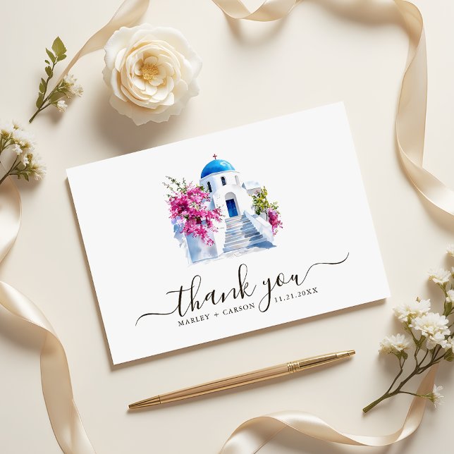 Destination Wedding Modern Bougainvillea Blue Dome Dankeskarte (Von Creator hochgeladen)