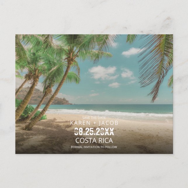 Destination Wedding Tropical Beach Save the Date  Ankündigungspostkarte (Vorderseite)