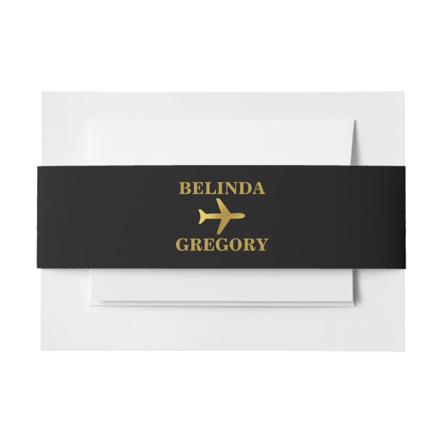 Destination Wedding World Passport Black Gold Einladungsbanderole (Vorderseite Beispiel)