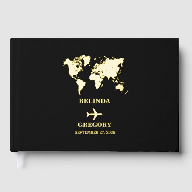 Destination Wedding World Passport Black Gold Gästebuch (Vorderseite)