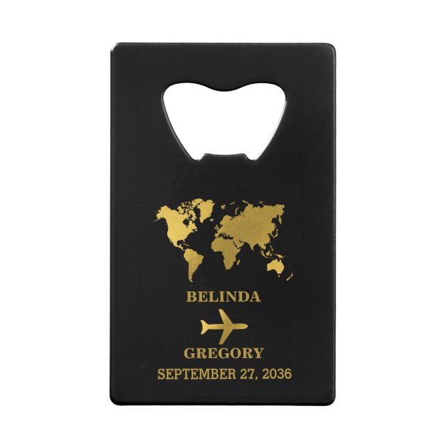 Destination Wedding World Passport Black Gold Geldbeutel Flaschenöffner (Vorderseite)