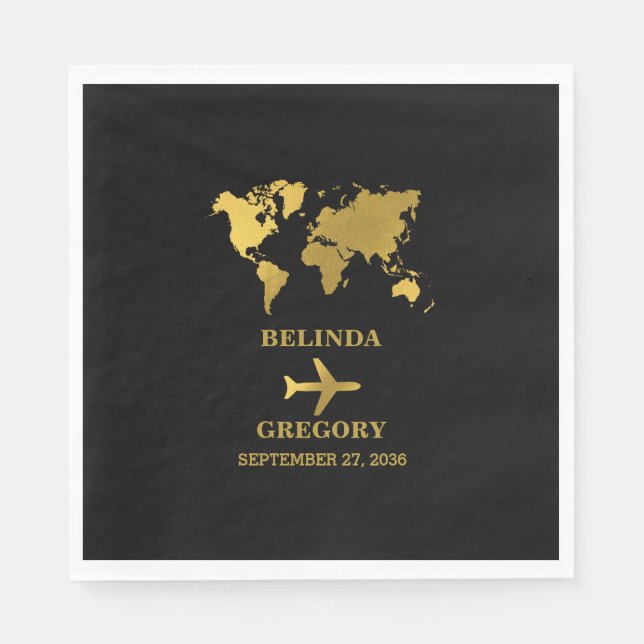 Destination Wedding World Passport Black Gold Serviette (Vorderseite)