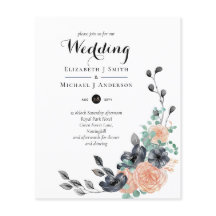 Destiny Black Coral Floral Wedding Einladungen Bud