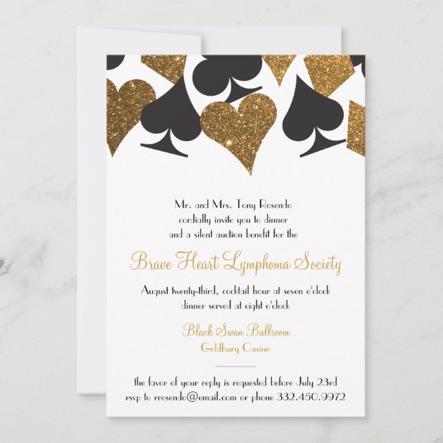 Destiny Las Vegas Casino Party Imitats Gold Glitze Einladung (Vorderseite)