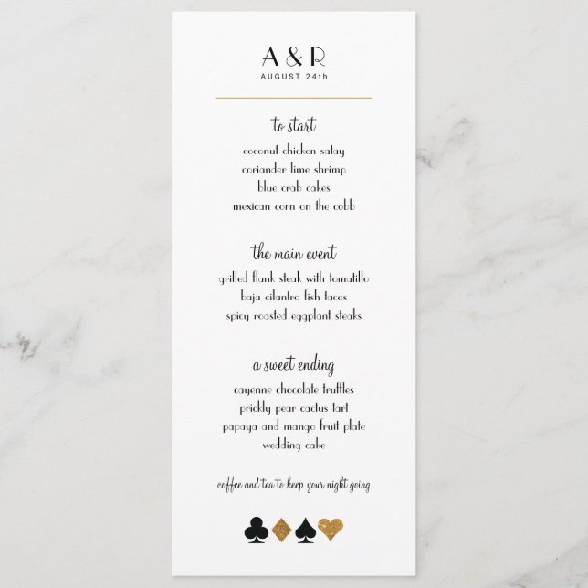 Destiny Las Vegas Wedding Menu Imitate Gold Glitze Menükarte (Vorderseite)