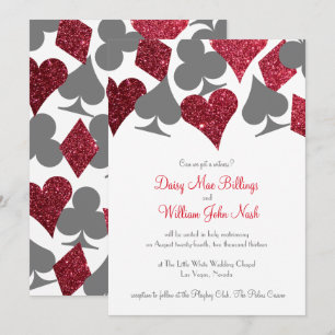 Destiny Vegas Red and Gray Imitats Glitzer Wedding Einladung