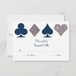 Destiny Vegas Wedding Repcard Navy Blue Silver RSVP Karte