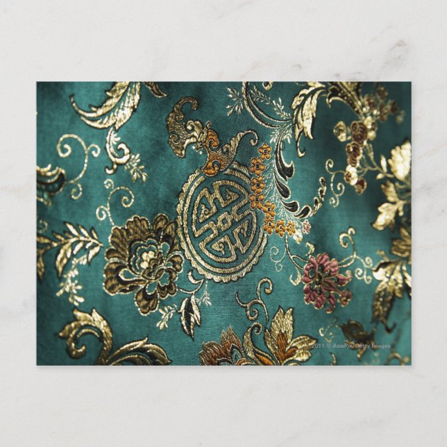 Detail aus Jadegrün chinesischer Seidenstoff Postkarte (Vorderseite)