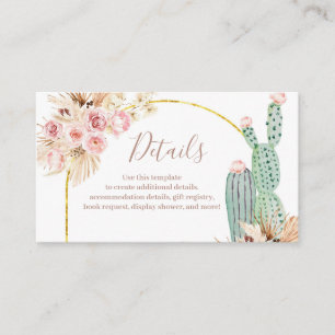 Detail Card Boho Kaktus Rosa Blume Pampas Grass Begleitkarte