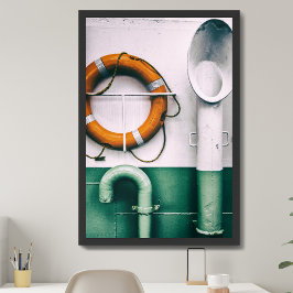 Detail einer Fähre mit Atemschutzgeräten und Bojen Poster