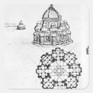Detail einer Zentralkirche, c.1488 Quadratischer Aufkleber