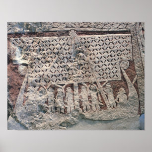 Detail eines Bildsteins mit einem Wikinger Poster