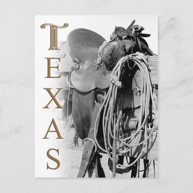 Detail eines Cowboy-Sattels in Texas Postkarte (Vorderseite)