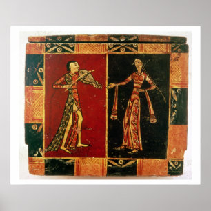 Detail from a wedding chest depicting a musician a poster