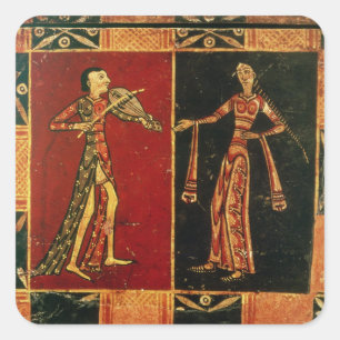 Detail from a wedding chest depicting a musician a quadratischer aufkleber