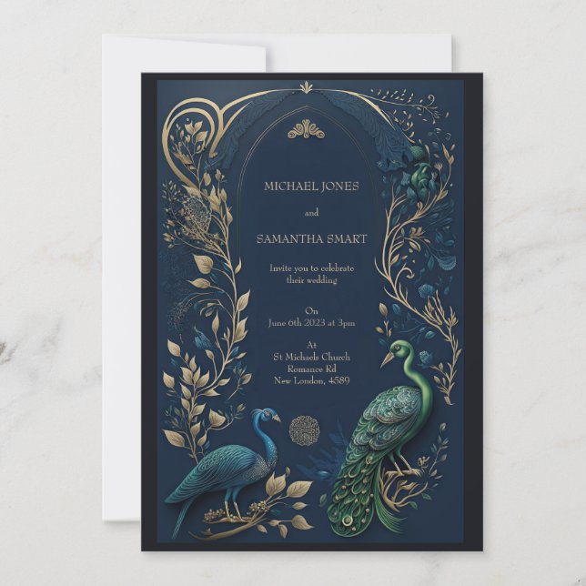 Detail - Hochzeit der Blue Green Peacock Card Einladung (Vorderseite)
