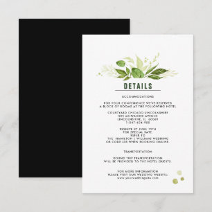 Detail-Karte für grüne schwarze Botanische Hochzei Begleitkarte