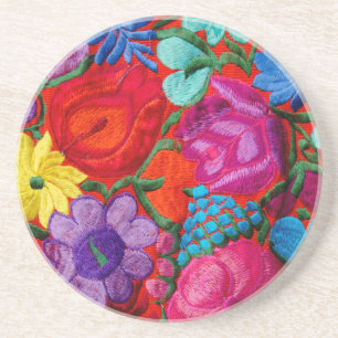 Detail traditioneller Blumenstickerei-Textilie Untersetzer