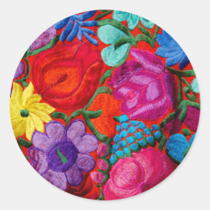 Detail traditioneller Stickerei Blumenstoff Runder Aufkleber