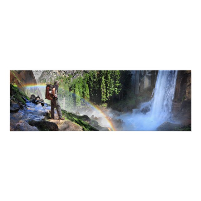 Detail: Vernal Fall Hiker und Regenbogen - Yosemit Fotodruck (Vorne)
