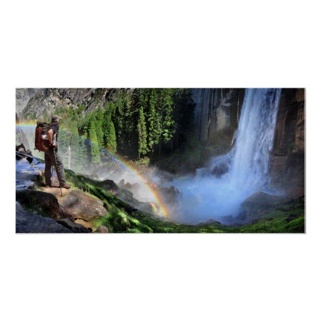 Detail: Vernal Fall Hiker und Regenbogen - Yosemit Poster (Vorderseite)