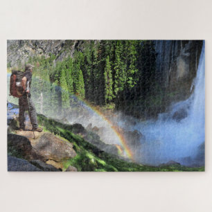 Detail: Vernal Fall Hiker und Regenbogen - Yosemit Puzzle