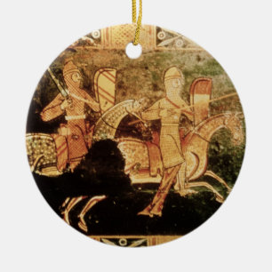 Detail von einem Hochzeitskasten, der Soldaten goi Keramikornament