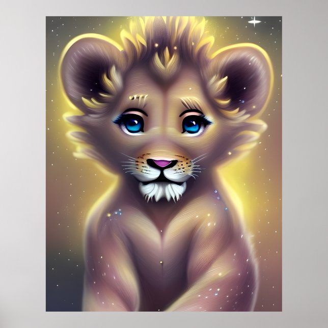 Detailed Fantasy Cute Kawaii baby lion cub Poster (Vorne)