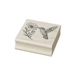 Detailed Hummingbird Line Art with Wildflower Gummistempel