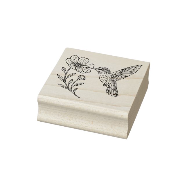 Detailed Hummingbird Line Art with Wildflower Gummistempel (Stempel)