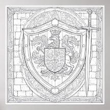 Detailed Knight's Heraldic Shield Coloring Page