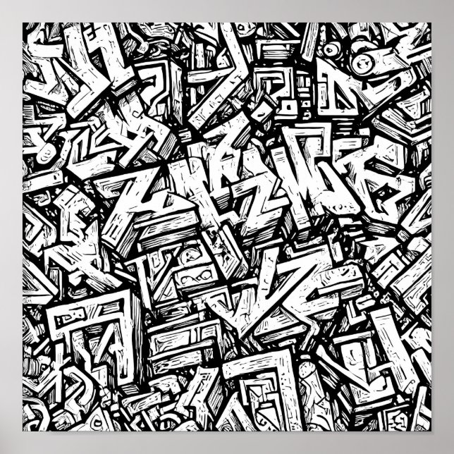 Detailed Urban Coloring Page: Graffiti Glyph Grid Poster (Vorne)