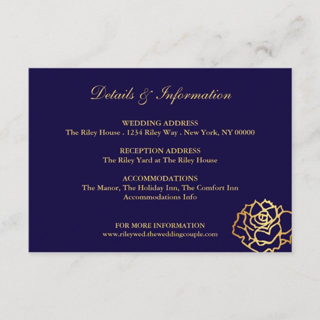 Detailkarte für goldene Rose - Blau Begleitkarte (Vorderseite)