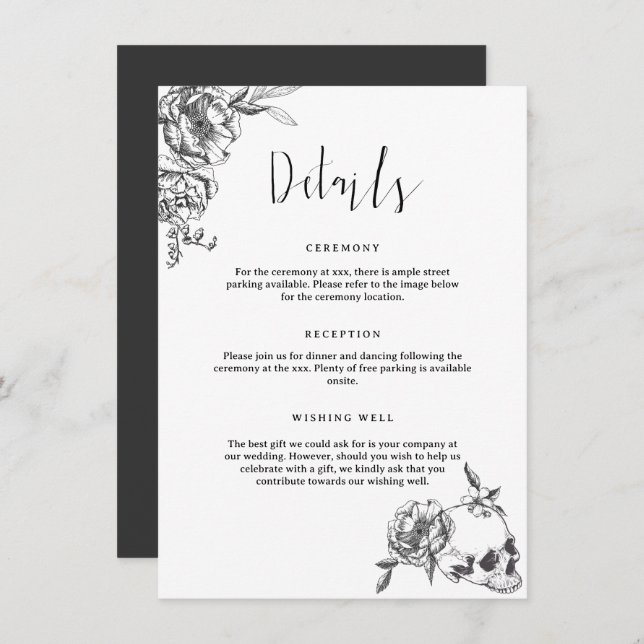 Detailkarte für handgezeichnete gotische Blume Einladung (Vorne/Hinten)