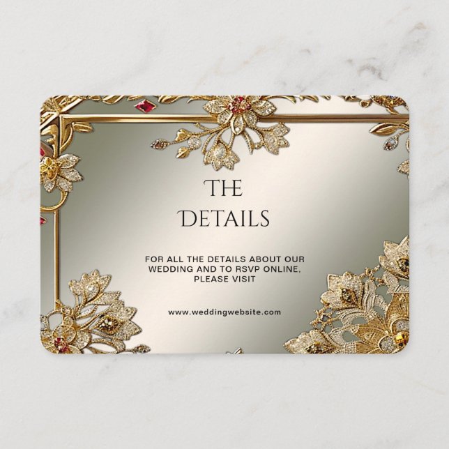 Detailkarte für Verzierte Blumen-Rahmen in Gold Begleitkarte (Vorderseite)