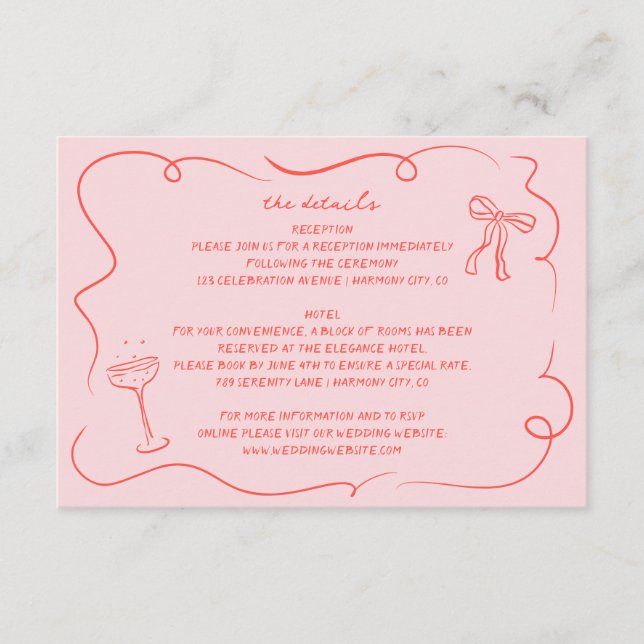 Detailkarte für Vintage handgezeichnete Hochzeitsa Begleitkarte (Vorderseite)