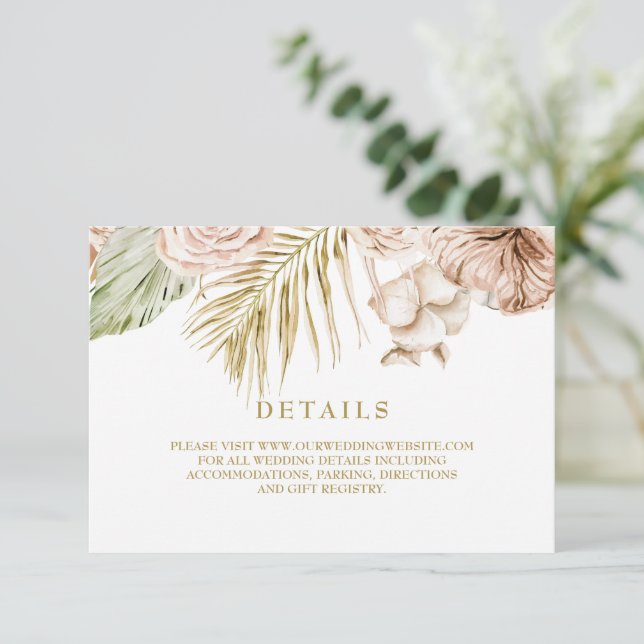 Detailkarte von Boho Tropical Driven Floral und Pa RSVP Karte (Stehend Vorderseite)