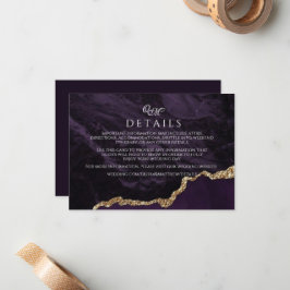 Detailkarten für lila Agate & Gold-Hochzeitsskript Mitteilungskarte
