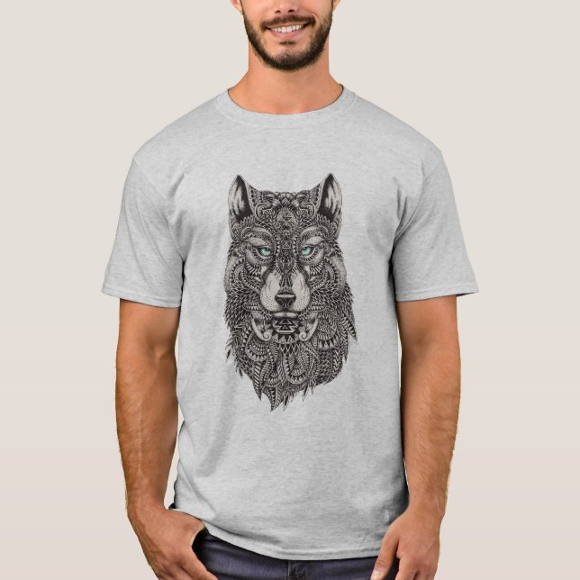 Detaillierte Abstrakte Wolf Head Illustration T-Shirt (Vorderseite)