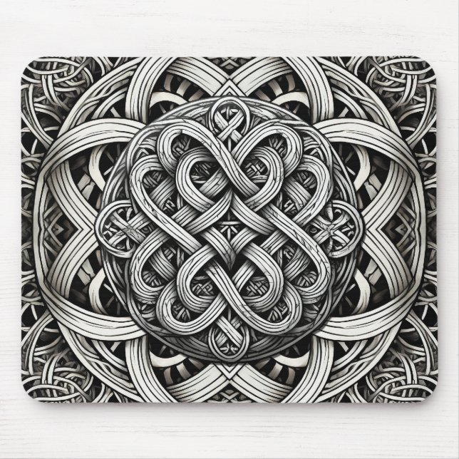 Detaillierte Angaben Knoten Schwarz-Weißer keltisc Mousepad (Vorne)