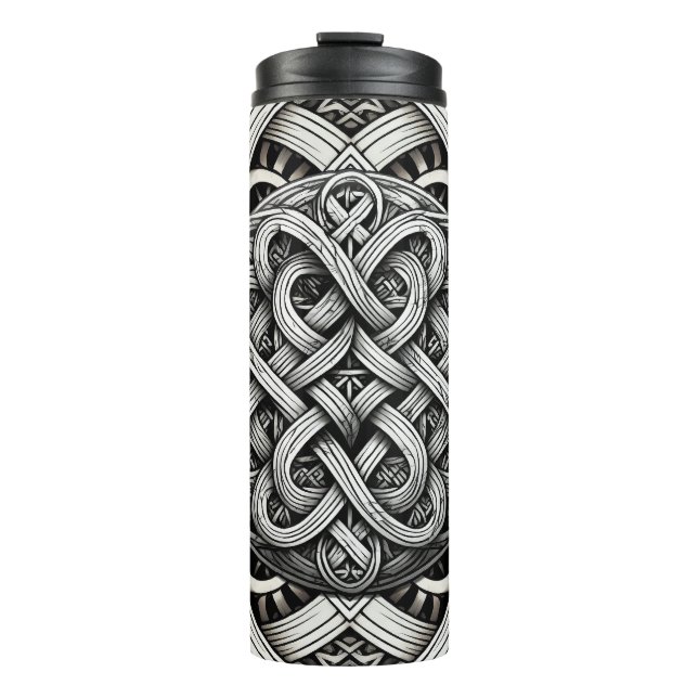 Detaillierte Angaben Knoten Schwarz-Weißer keltisc Thermosbecher (Vorderseite)
