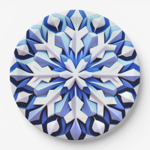 Detaillierte blaue Schneeflocke Pappteller