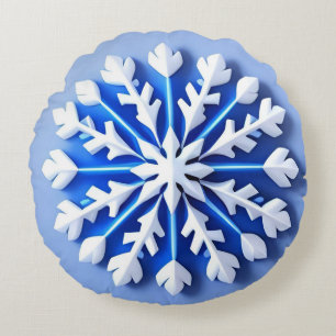 Detaillierte blaue Schneeflocke Rundes Kissen