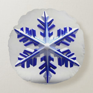 Detaillierte blaue Schneeflocke Rundes Kissen