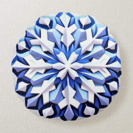 Detaillierte Blaue Schneeflocke Rundes Kissen