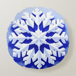 Detaillierte Blaue Schneeflocke Rundes Kissen
