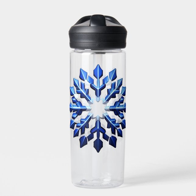 Detaillierte blaue Schneeflocke Trinkflasche (Vorderseite)